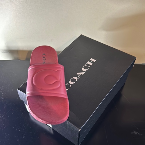 Coach Pink Slide Sandals with Embossed Logo - Picture 1 of 7